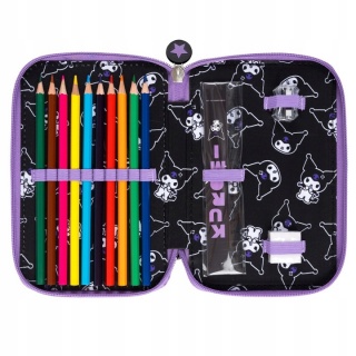 PIÓRNIK POTRÓJNY Z WYPOSAŻENIEM KUROMI VIOLET, Piórniki, Tekstylia