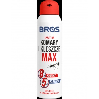 BROS SPRAY PRZECIW KOMAROM I KLESZCZOM MAX 90ML, Art. ochronne i dezynfekcyjne, Art. higieniczne i dozowniki