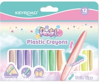 Kredki świecowe KEYROAD Pastel, plastikowe, dwustronne, 12 szt., mix kolorów pastelowych, Plastyka, Artykuły szkolne