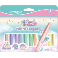 Kredki świecowe KEYROAD Pastel, plastikowe, dwustronne, 12 szt., mix kolorów pastelowych, Plastyka, Artykuły szkolne