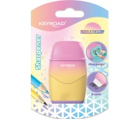 Plastic sharpener KEYROAD, with eraser, iridescent, double, blister, color mix