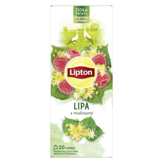 Herbata LIPTON ziołowa, lipa z malinami, 20 torebek, Herbaty, Artykuły spożywcze