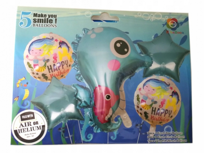 BALONY 5 SZT MORSKIE BR- SYRENKA/KONIK 8348, Balony, Art. na okazje i przyjęcia