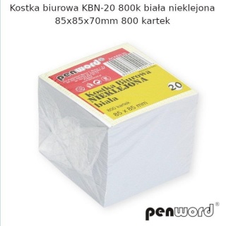 KOSTKA BIUROWA KBN-20 800K BIAŁA NIEKL.85x85x70mm., Kostki, Galanteria papiernicza