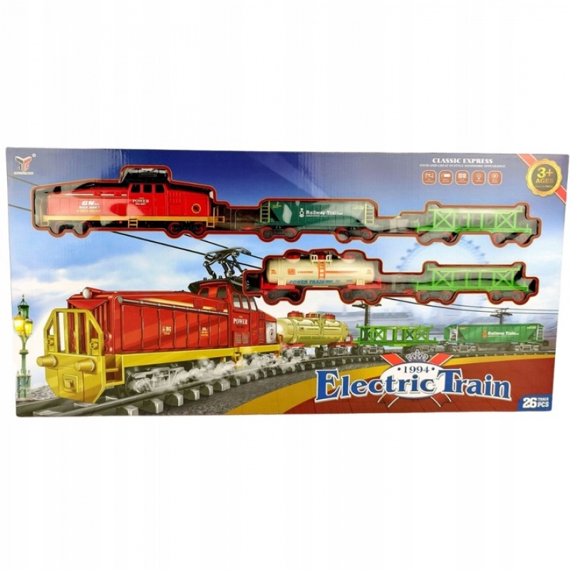 KOLEJKA NA BATERIE W PUDEŁKU 0785, Kolejki, tory wyścigowe, parkingi, Zabawki