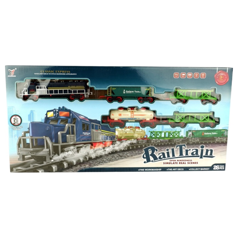 KOLEJKA NA BATERIE W PUDEŁKU 0815, Kolejki, tory wyścigowe, parkingi, Zabawki