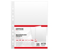 Punched Pockets OFFICE PRODUCTS, PP, A4, cristal, 45 micron, 100pcs