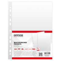 Punched Pockets OFFICE PRODUCTS, PP, A4, cristal, 45 micron, 100pcs