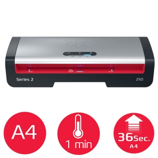 Laminator GBC 250 Office, A4, nagrzew.: 1min, prędk. laminacji: 36s., czarno-srebrny, Laminacja i bindowanie, Urządzenia i maszyny biurowe