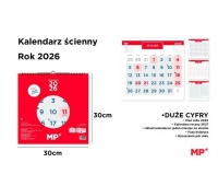 Kalendarz ścienny 2026 czerwony 30x30cm., Ścienne, Kalendarze