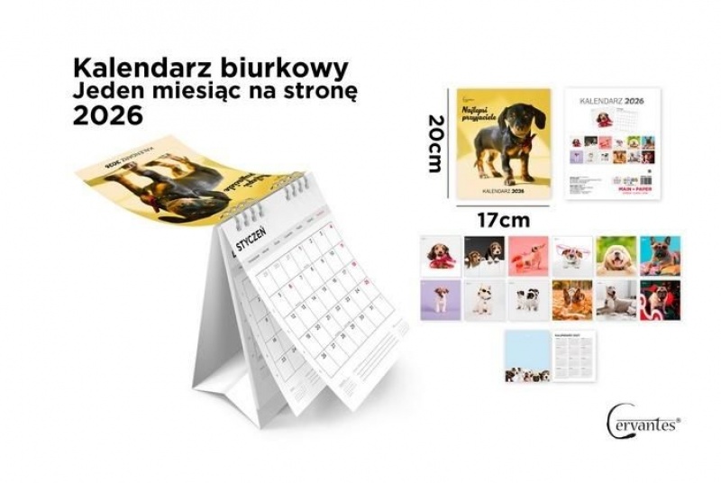 Kalendarz stołowy 2026 pies 17x20cm ., Biurkowe, Kalendarze