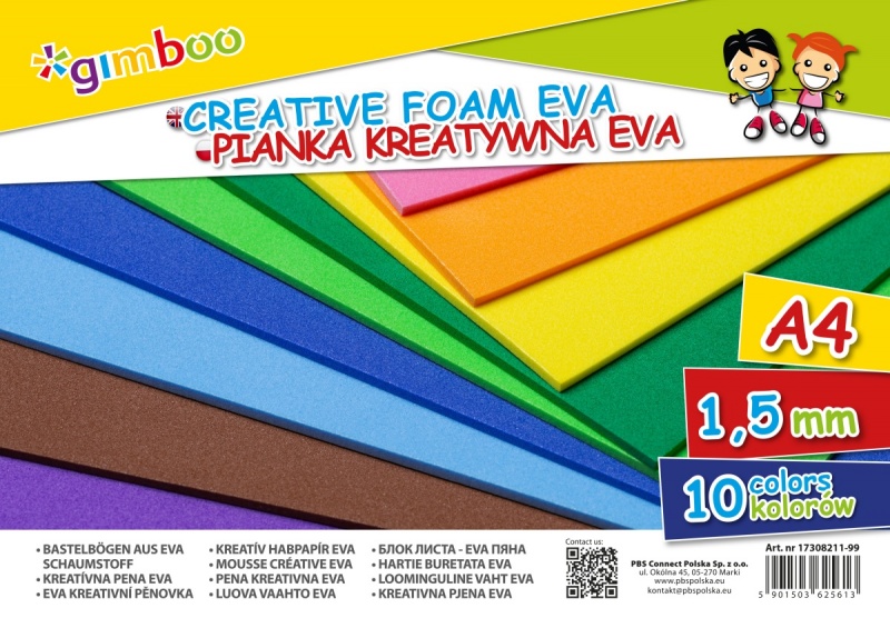 Pianka kreatywna Eva GIMBOO, A4, 1,5mm, w folii, mix kolorów, Produkty kreatywne, Artykuły szkolne