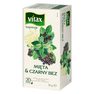 Herbata VITAX Inspiracje, mięta i czarny bez, 20 torebek, Herbaty, Artykuły spożywcze