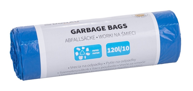 Worki na śmieci DONAU HOME, do segregacji, papier (LDPE), 120l, 10 szt., niebieskie, Worki, Artykuły higieniczne i dozowniki