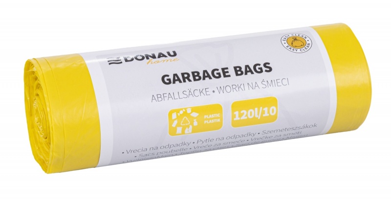 Worki na śmieci DONAU HOME, do segregacji, plastik (LDPE), 120l, 10 szt., żółte, Worki, Artykuły higieniczne i dozowniki