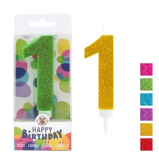 Świeczka urodzinowa TRENDHAUS Birthday Fun maxi, brokatowa, cyfra 1, mix kolorów, Okolicznościowe, Gadżety
