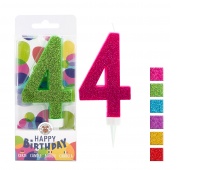 Świeczka urodzinowa TRENDHAUS Birthday Fun maxi, brokatowa, cyfra 4, mix kolorów, Okolicznościowe, Gadżety