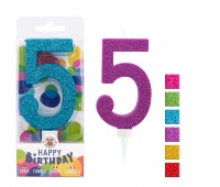 Świeczka urodzinowa TRENDHAUS Birthday Fun maxi, brokatowa, cyfra 5, mix kolorów, Okolicznościowe, Gadżety