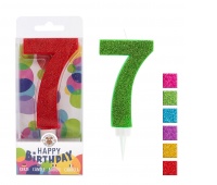 Świeczka urodzinowa TRENDHAUS Birthday Fun maxi, brokatowa, cyfra 7, mix kolorów, Okolicznościowe, Gadżety