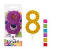 Świeczka urodzinowa TRENDHAUS Birthday Fun maxi, brokatowa, cyfra 8, mix kolorów, Okolicznościowe, Gadżety