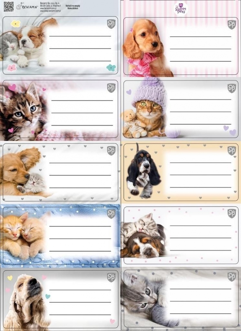 NAKLEJKI NA ZESZYTY THE SWEET PETS KIDS 2ark., Okładki i dodatki, Zeszyty i bloki