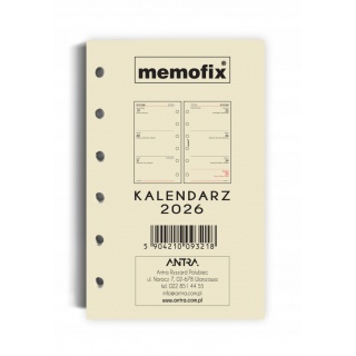 WKŁAD KALENDARZ 2026 MEMOFIX A6 TYDZIEŃ DO WGLĄDU, Organizery, Kalendarze