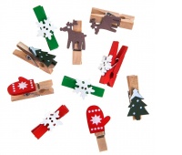 KLAMERKI DREWNIANE MOTYWY ŚWIĄTECZNE 10szt.