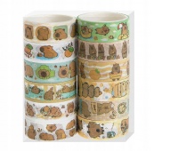 ZESTAW TAŚM WASHI KAPIBARA 1,5cm.x2m.12szt., Dekoracyjne, Taśmy