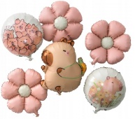 ZESTAW MAT.BALON&Oacute;W FOL.KAPIBARA 6szt.STOKROTKA, Balony, Art. na okazje i przyjęcia