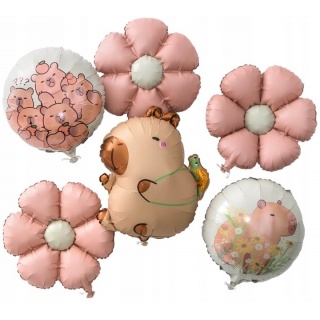 ZESTAW MAT.BALON&Oacute;W FOL.KAPIBARA 6szt.STOKROTKA, Balony, Art. na okazje i przyjęcia