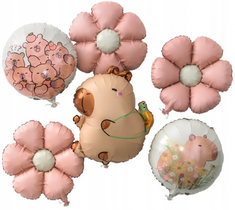 ZESTAW MAT.BALON&Oacute;W FOL.KAPIBARA 6szt.STOKROTKA, Balony, Art. na okazje i przyjęcia