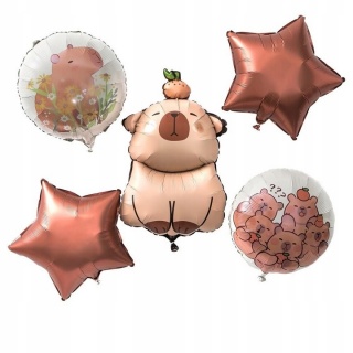 ZESTAW MAT.BALON&Oacute;W FOL.KAPIBARA 5szt.GWIAZDKA, Balony, Art. na okazje i przyjęcia