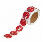 NAKLEJKI NA ROLCE 2,5cm.CHRISTMAS RED 500szt., Naklejki, Art. kreatywne
