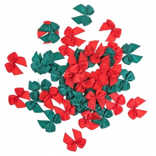 MINI KOKARDKI SATYNOWE 50szt.CZERWONE, ZIELONE, Artykuły zdobnicze, Art. kreatywne