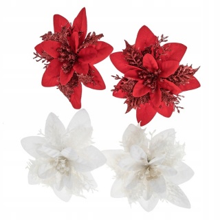 KWIATY POINSECJI 14cm.BIAŁE, CZERWONE 4szt., Boże Narodzenie, Art. świąteczne i okolicznościowe