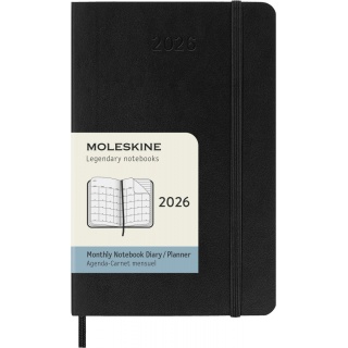 Kalendarz miesięczny MOLESKINE 2026, 12M, P, miękka oprawa, 9x14cm, czarny, Kalendarze, Zeszyty i bloki