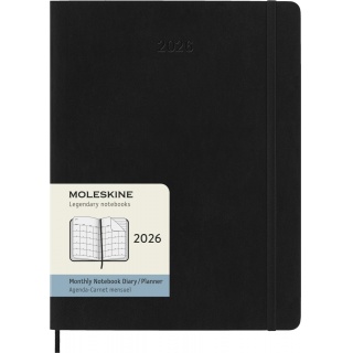 Kalendarz miesięczny MOLESKINE 2026, 12M, XL, miękka oprawa, 19x25cm, czarny, Kalendarze, Zeszyty i bloki