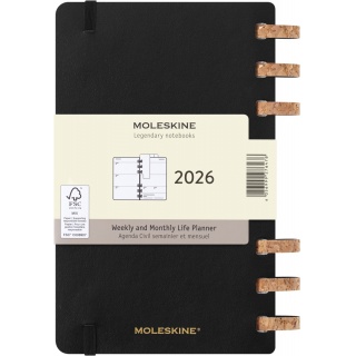 Kalendarz tygodniowy/miesięczny na spirali MOLESKINE 2026, 12M, L, miękka oprawa, 13x21cm, czarny, Kalendarze, Zeszyty i bloki