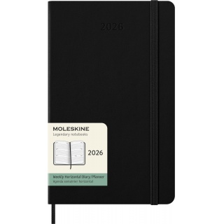 Kalendarz tygodniowy horyzontalny MOLESKINE 2026, 12M, L, twarda oprawa, 13x21cm, czarny, Kalendarze, Zeszyty i bloki