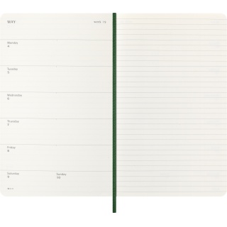 Kalendarz tygodniowy MOLESKINE 2026, 12M, L, miękka oprawa, 13x21cm, myrtle green, Kalendarze, Zeszyty i bloki