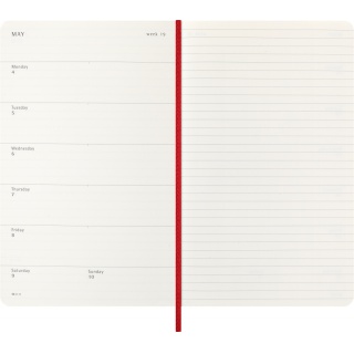 Kalendarz tygodniowy MOLESKINE 2026, 12M, L, miękka oprawa, 13x21cm, scarlet red, Kalendarze, Zeszyty i bloki