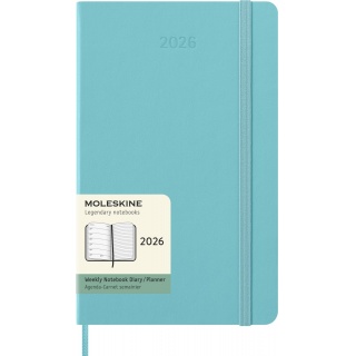 Kalendarz tygodniowy MOLESKINE 2026, 12M, L, twarda oprawa, 13x21cm, aquamarine, Kalendarze, Zeszyty i bloki