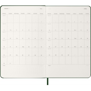 Kalendarz tygodniowy MOLESKINE 2026, 12M, L, twarda oprawa, 13x21cm, myrtle green, Kalendarze, Zeszyty i bloki