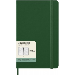 Kalendarz tygodniowy MOLESKINE 2026, 12M, L, twarda oprawa, 13x21cm, myrtle green, Kalendarze, Zeszyty i bloki
