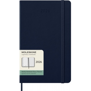 Kalendarz tygodniowy MOLESKINE 2026, 12M, L, twarda oprawa, 13x21cm, sapphire blue, Kalendarze, Zeszyty i bloki