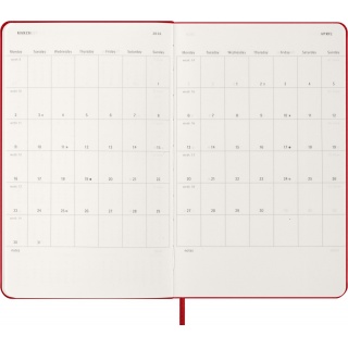 Kalendarz tygodniowy MOLESKINE 2026, 12M, L, twarda oprawa, 13x21cm, scarlet red, Kalendarze, Zeszyty i bloki