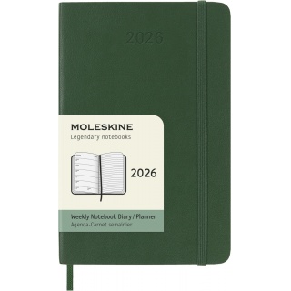 Kalendarz tygodniowy MOLESKINE 2026, 12M, P, miękka oprawa, 9x14cm, myrtle green, Kalendarze, Zeszyty i bloki