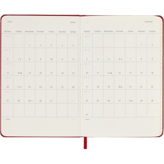 Kalendarz tygodniowy MOLESKINE 2026, 12M, P, twarda oprawa, 9x14cm, scarlet red, Kalendarze, Zeszyty i bloki