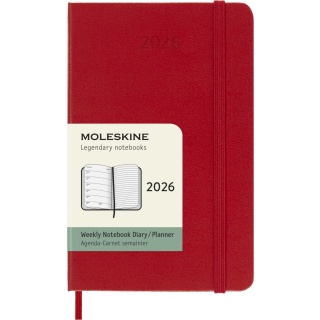 Kalendarz tygodniowy MOLESKINE 2026, 12M, P, twarda oprawa, 9x14cm, scarlet red, Kalendarze, Zeszyty i bloki