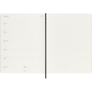 Kalendarz tygodniowy MOLESKINE 2026, 12M, XL, miękka oprawa, 19x25cm, czarny, Kalendarze, Zeszyty i bloki